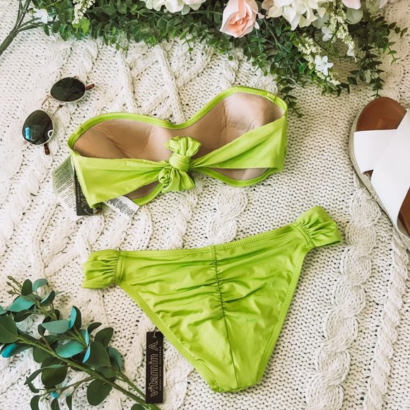 Vitamin A Green Bandeau & Bikini Bottoms Set NWT S - Picture 2 of 11